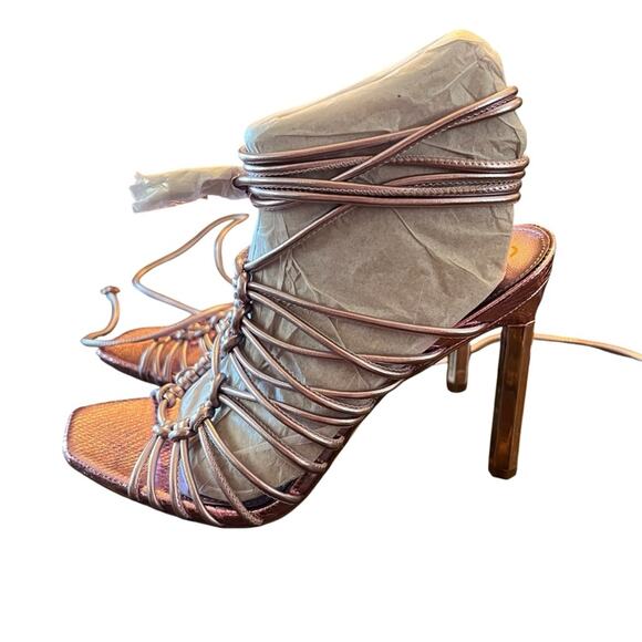 Sam Edelman Lylah Lilac Metallic Square Toe Strappy High Heels Ankle Wrap NEW 8 - Picture 5 of 8